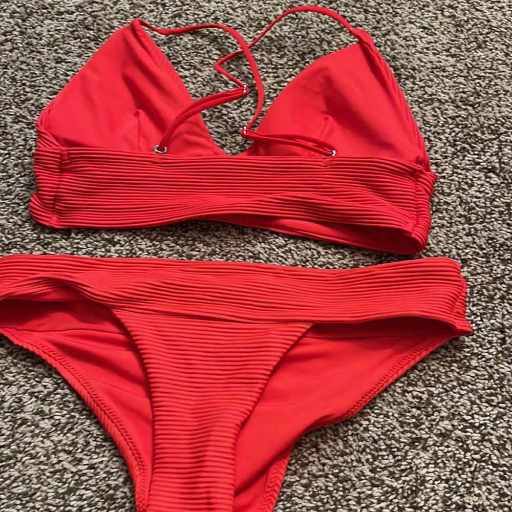 Red Bikini Ribbed Material Small - Picture 3 of 3